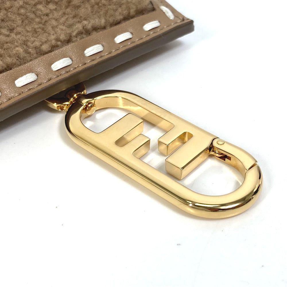 Fendi Pouch 7As047 Fur, Leather Beige Smartphone Case Phone Pouch Women