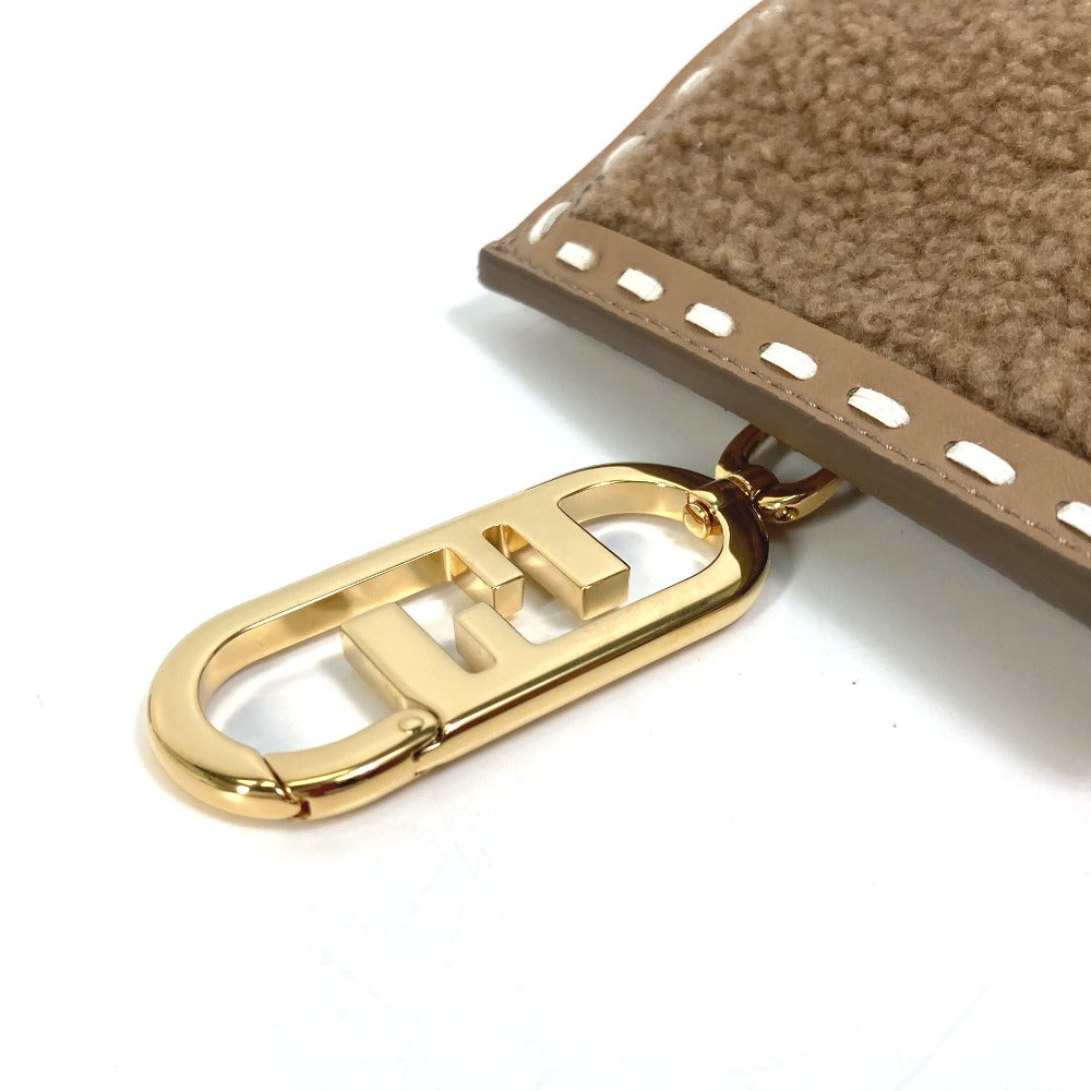 Fendi Pouch 7As047 Fur, Leather Beige Smartphone Case Phone Pouch Women