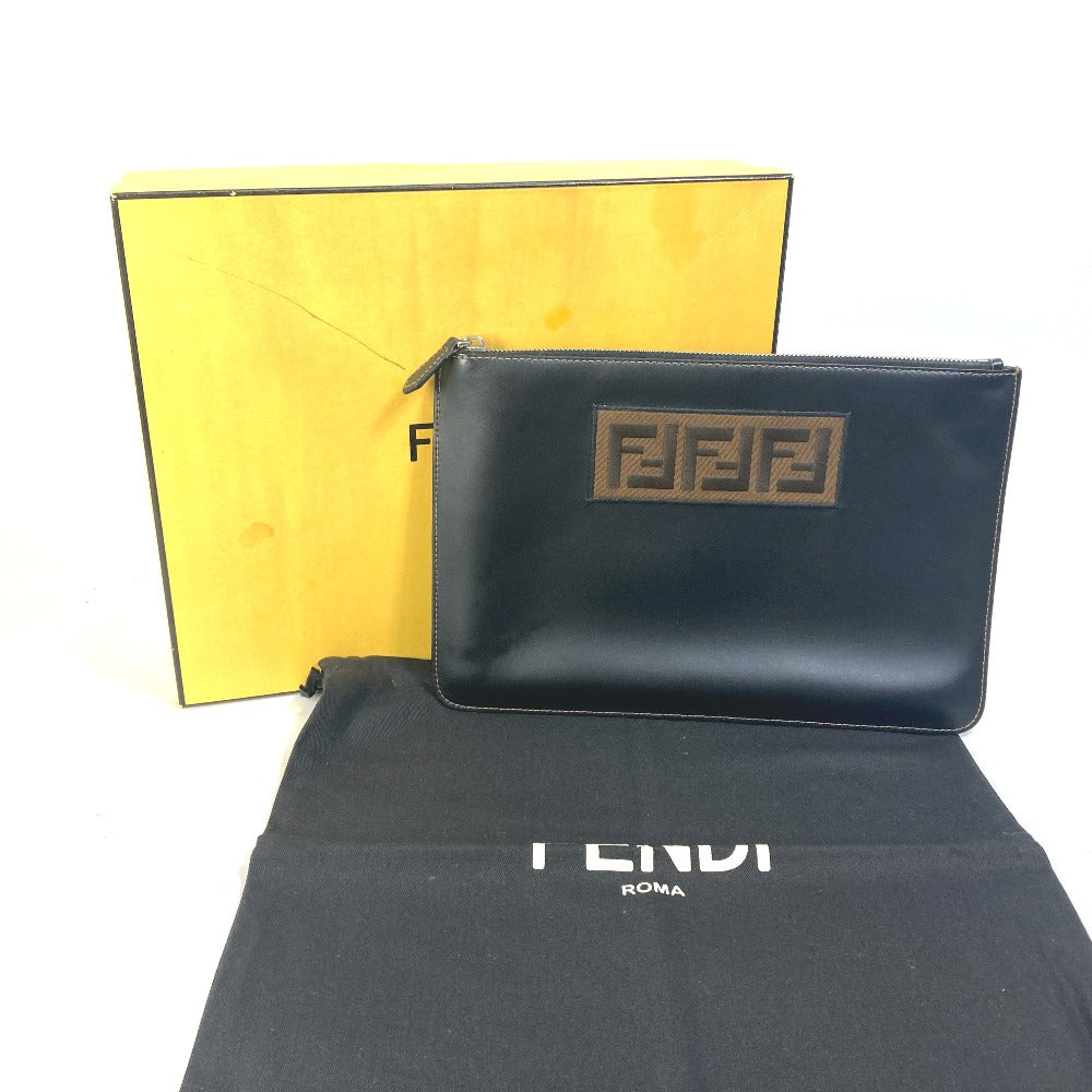 Fendi Clutch Bag 7N0078 Leather Black Pouch Zucca Logo Mens