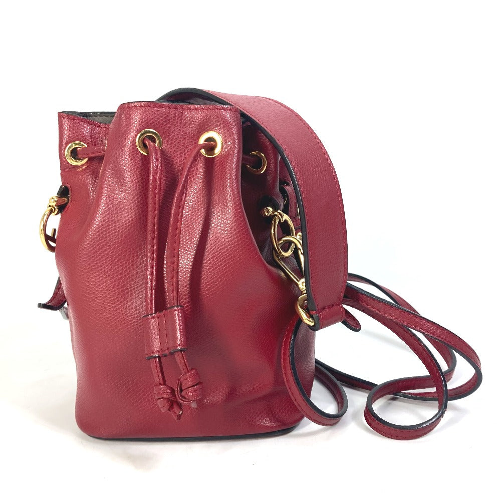 Fendi Shoulder Bag 8Bs010 Leather Red Ffmetal Drawstring Bucket Mini Montresor Women