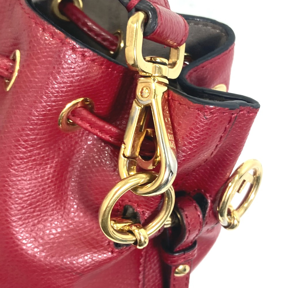 Fendi Shoulder Bag 8Bs010 Leather Red Ffmetal Drawstring Bucket Mini Montresor Women