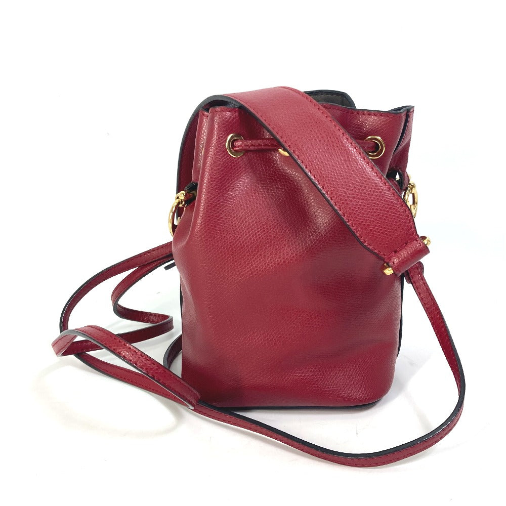 Fendi Shoulder Bag 8Bs010 Leather Red Ffmetal Drawstring Bucket Mini Montresor Women