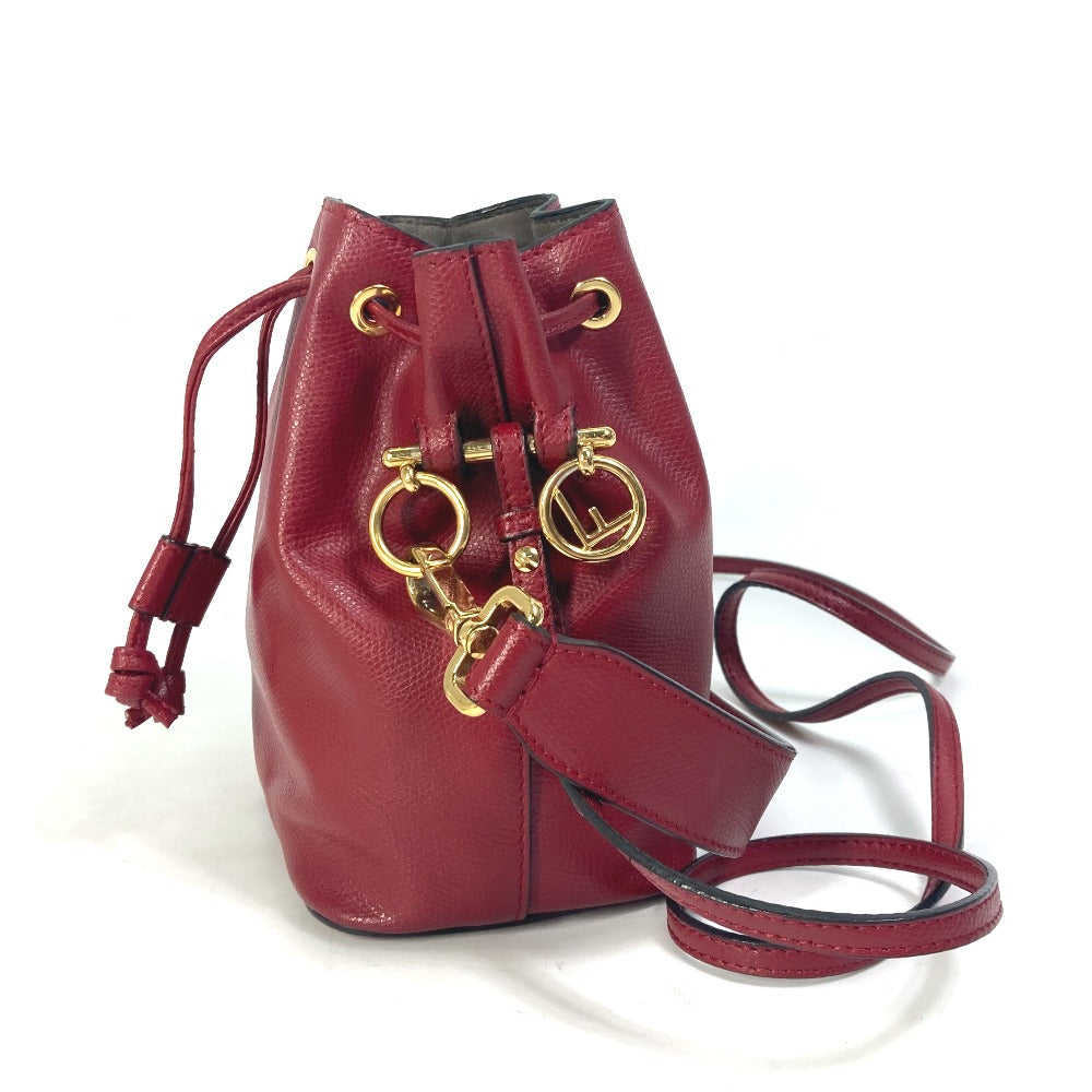 Fendi Shoulder Bag 8Bs010 Leather Red Ffmetal Drawstring Bucket Mini Montresor Women