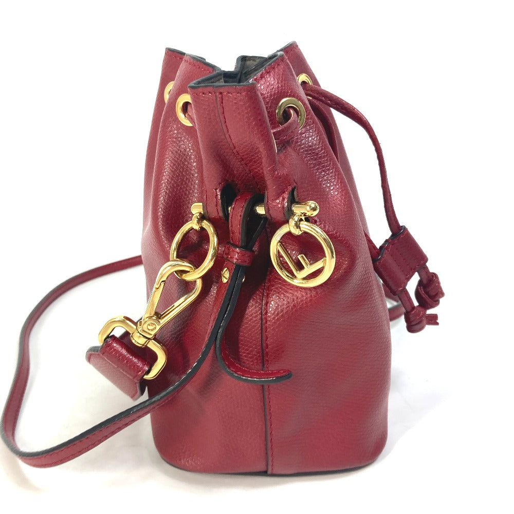 Fendi Shoulder Bag 8Bs010 Leather Red Ffmetal Drawstring Bucket Mini Montresor Women