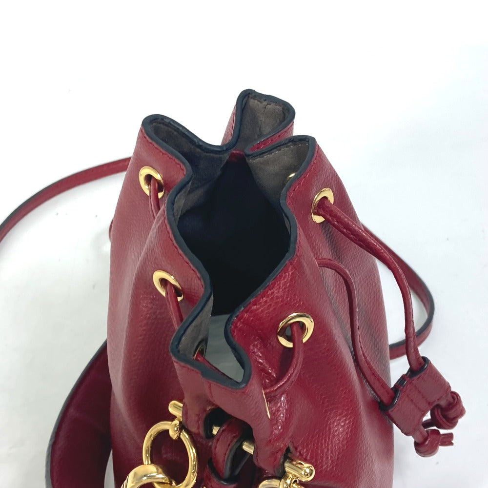 Fendi Shoulder Bag 8Bs010 Leather Red Ffmetal Drawstring Bucket Mini Montresor Women