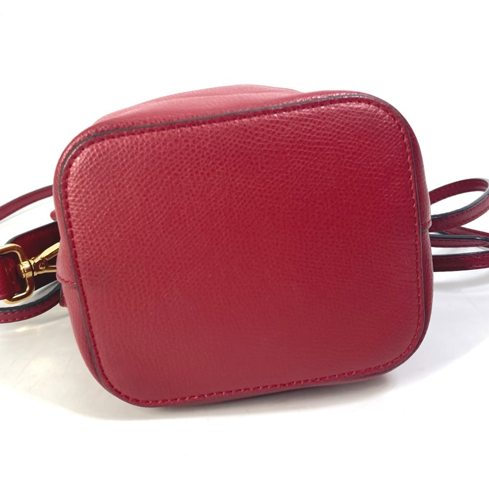 Fendi Shoulder Bag 8Bs010 Leather Red Ffmetal Drawstring Bucket Mini Montresor Women
