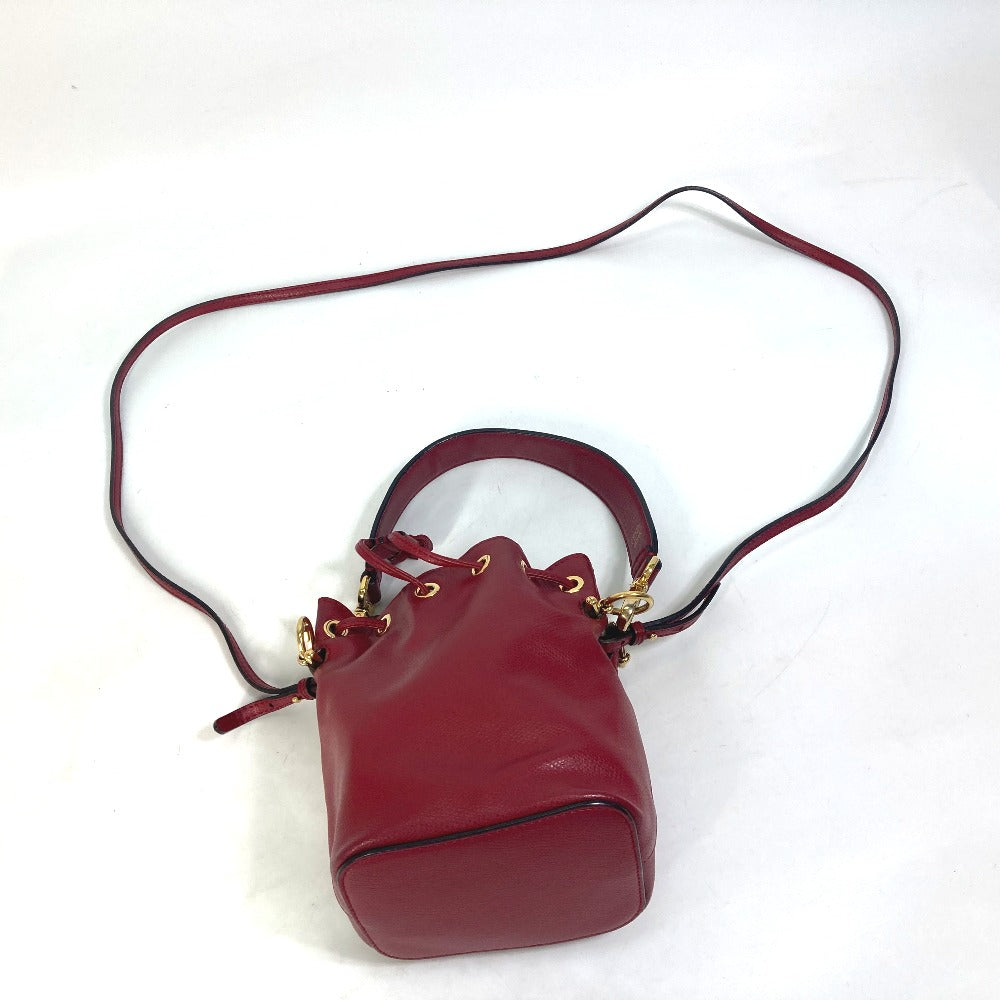 Fendi Shoulder Bag 8Bs010 Leather Red Ffmetal Drawstring Bucket Mini Montresor Women