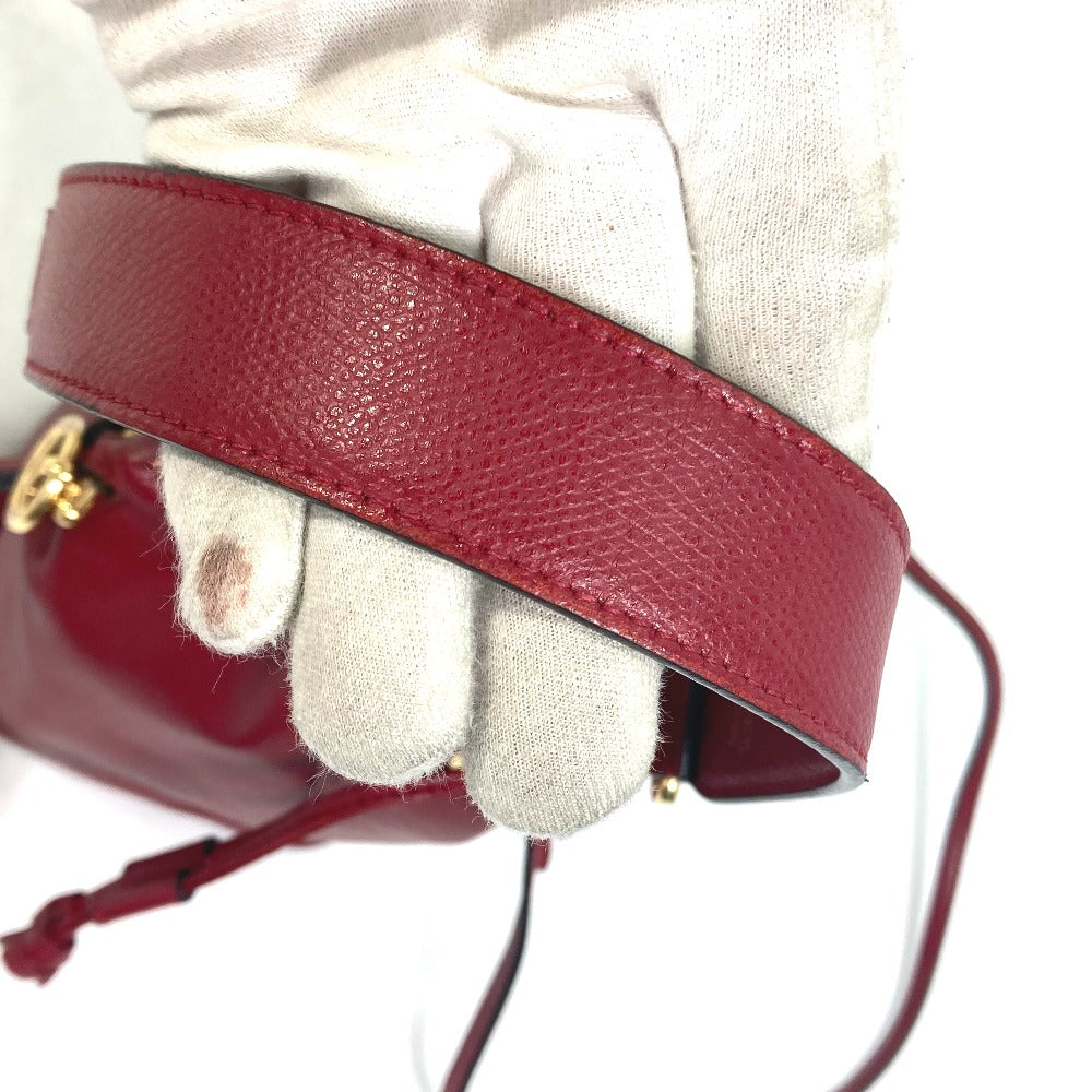 Fendi Shoulder Bag 8Bs010 Leather Red Ffmetal Drawstring Bucket Mini Montresor Women