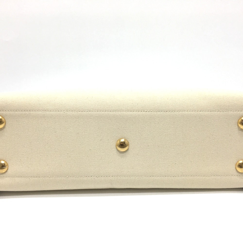Fendi Tote Bag 8Bh379 Canvas Beige X Black Logo Rome Shopper Women