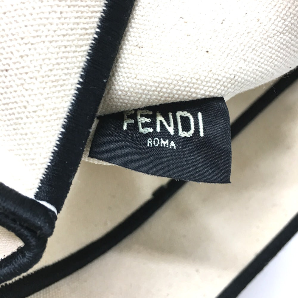 Fendi Tote Bag 8Bh379 Canvas Beige X Black Logo Rome Shopper Women