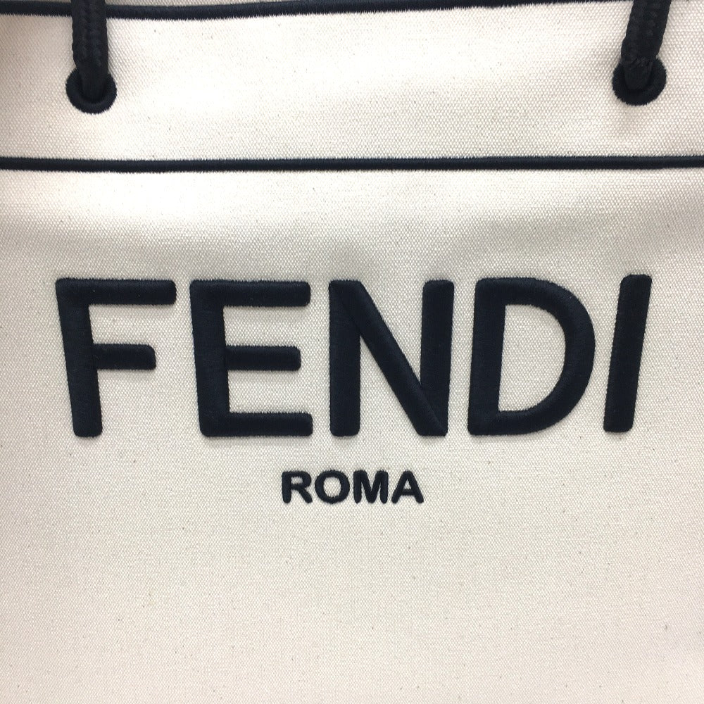 Fendi Tote Bag 8Bh379 Canvas Beige X Black Logo Rome Shopper Women