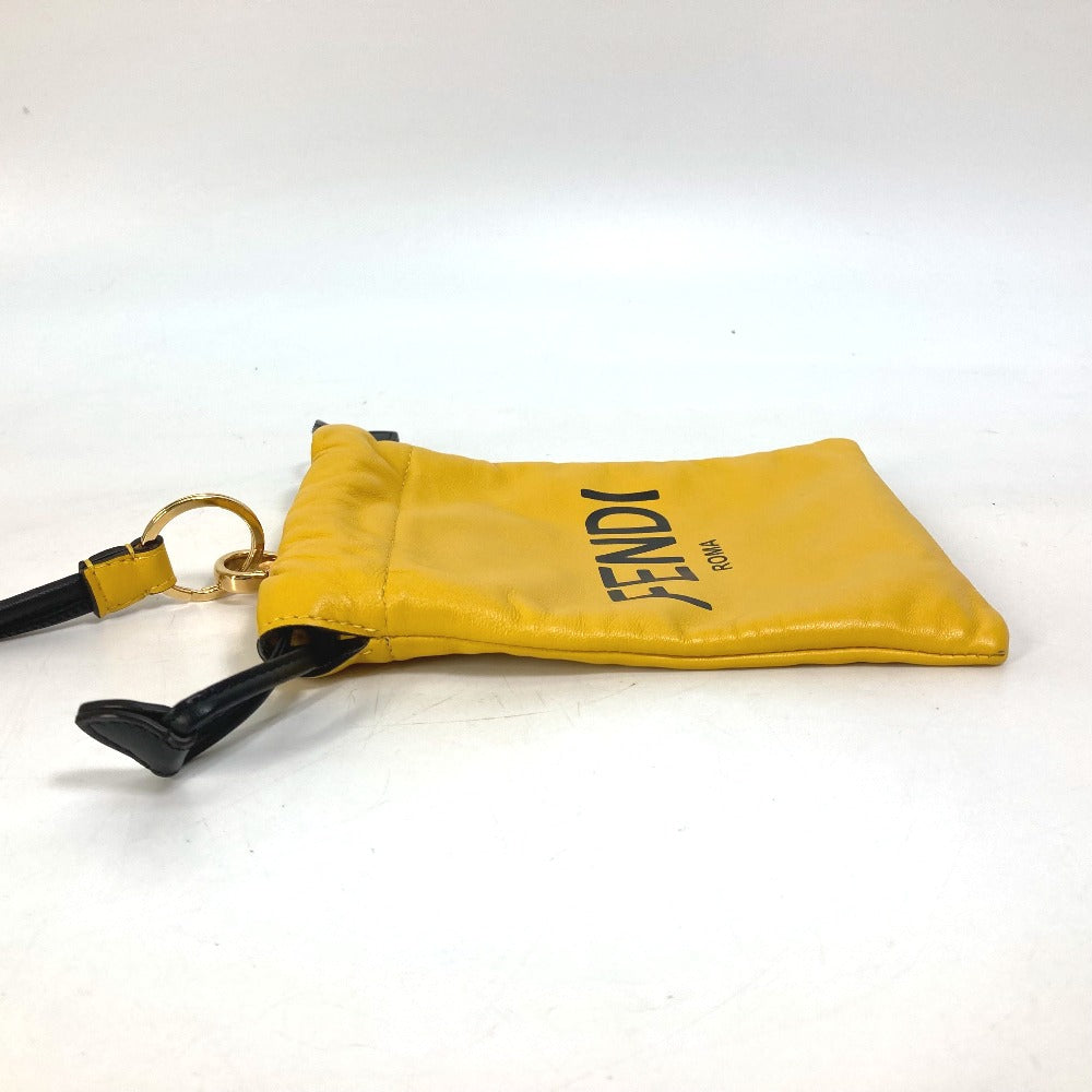 Fendi Pouch 7Ar898 Leather Yellow Phone Holder Phone Pouch Logo Unisex(Unisex)