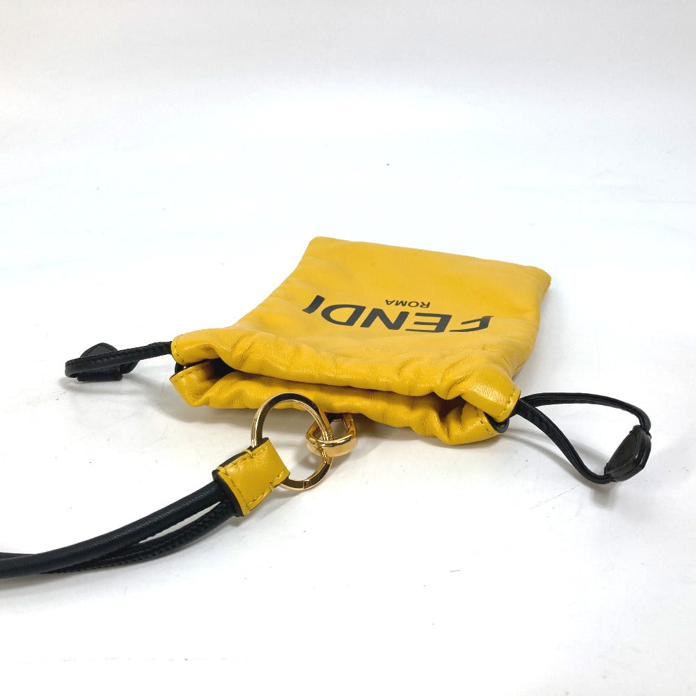 Fendi Pouch 7Ar898 Leather Yellow Phone Holder Phone Pouch Logo Unisex(Unisex)