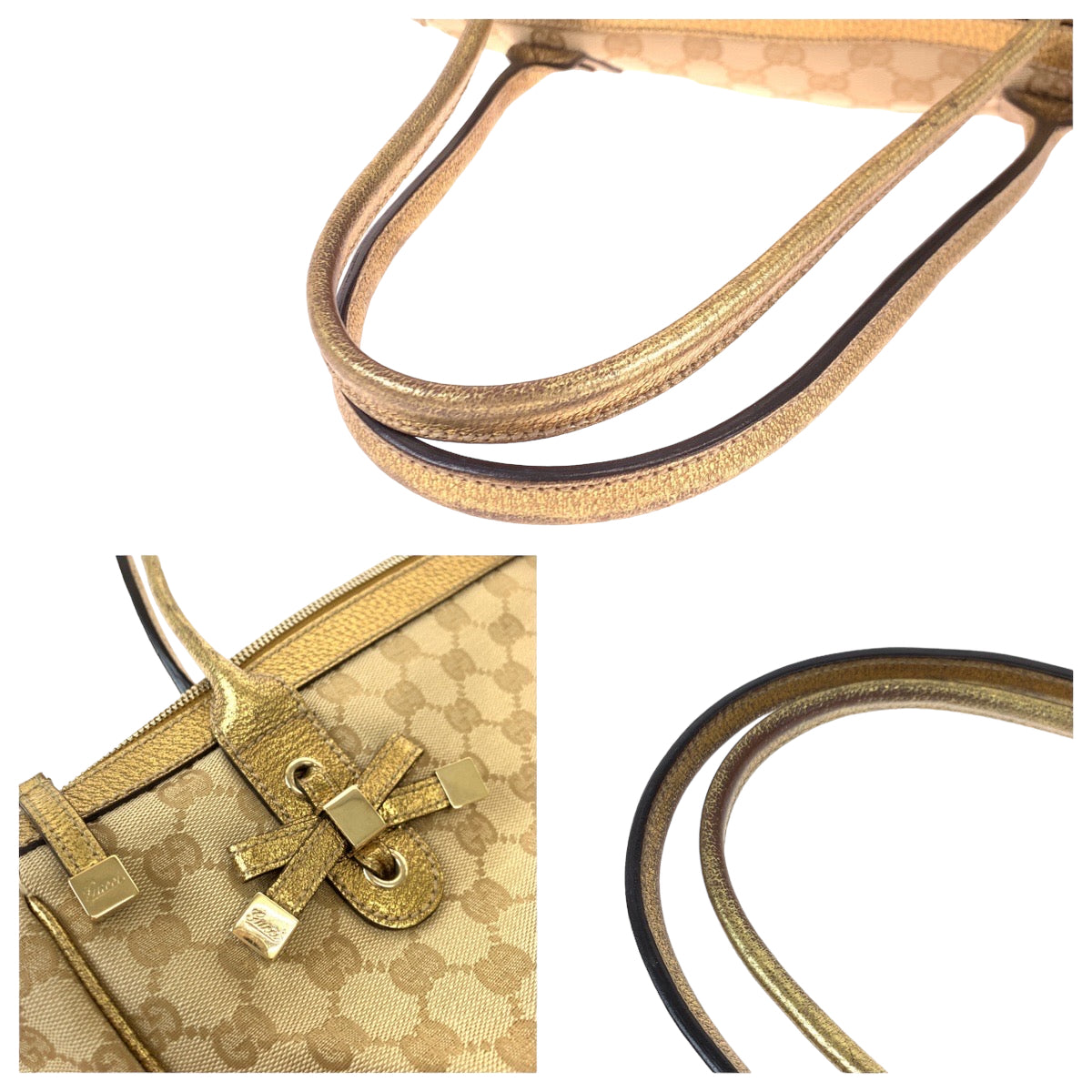 Gucci Tote Bag 177052 Gg Canvas Gold Pretty