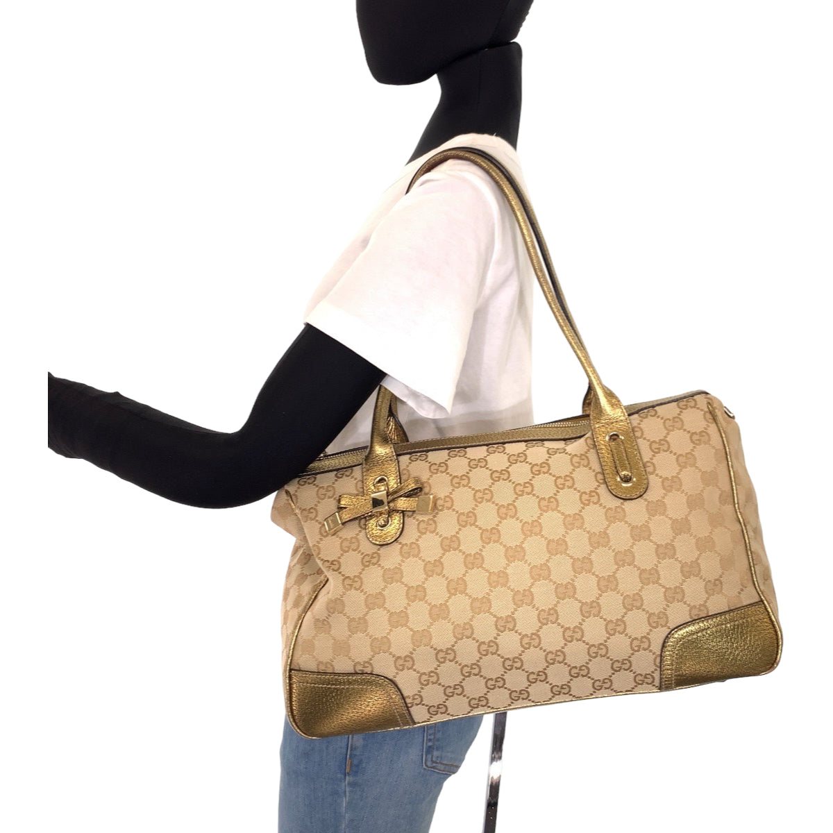 Gucci Tote Bag 177052 Gg Canvas Gold Pretty