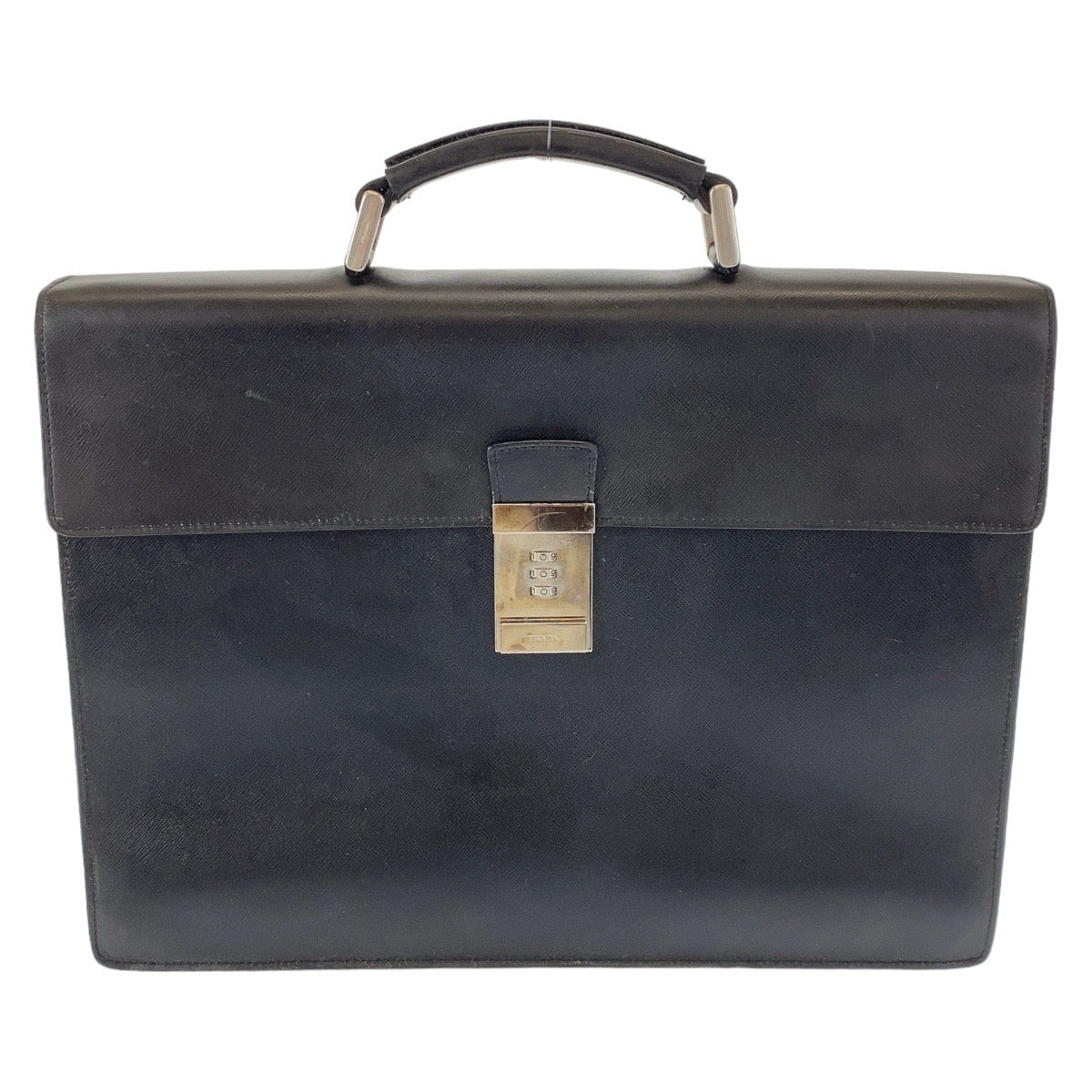 Prada Business Bag Leather Black Silvermetal Business Bag, Briefcase, A4 Storage Safiano Mens