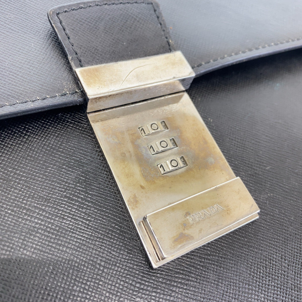 Prada Business Bag Leather Black Silvermetal Business Bag, Briefcase, A4 Storage Safiano Mens