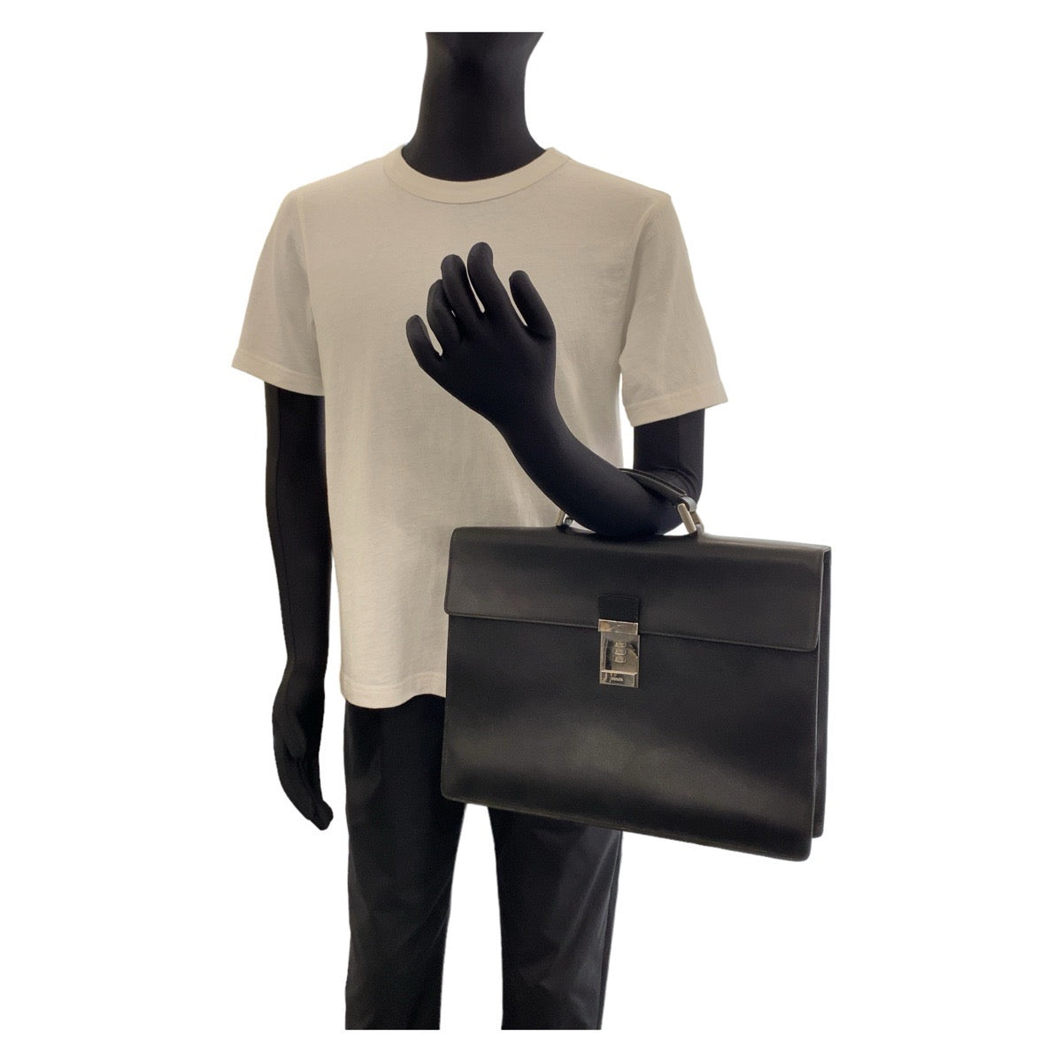 Prada Business Bag Leather Black Silvermetal Business Bag, Briefcase, A4 Storage Safiano Mens