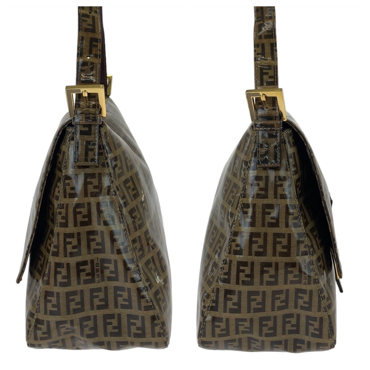 Fendi Shoulder Bag Coated Canvas Brown Gold Metal Zucchino Zucca Mamma Bucket