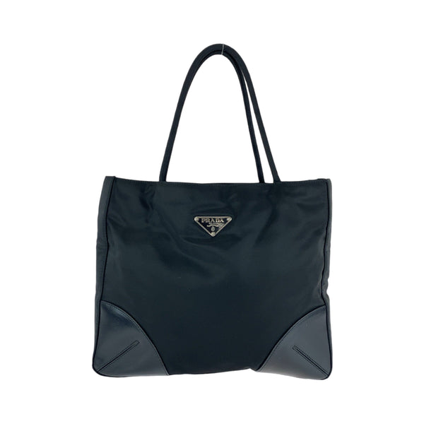 Prada Tote Bag Nylon Black Silvermetal Tote Bag Shoulder Bag Triangle With Logo Women