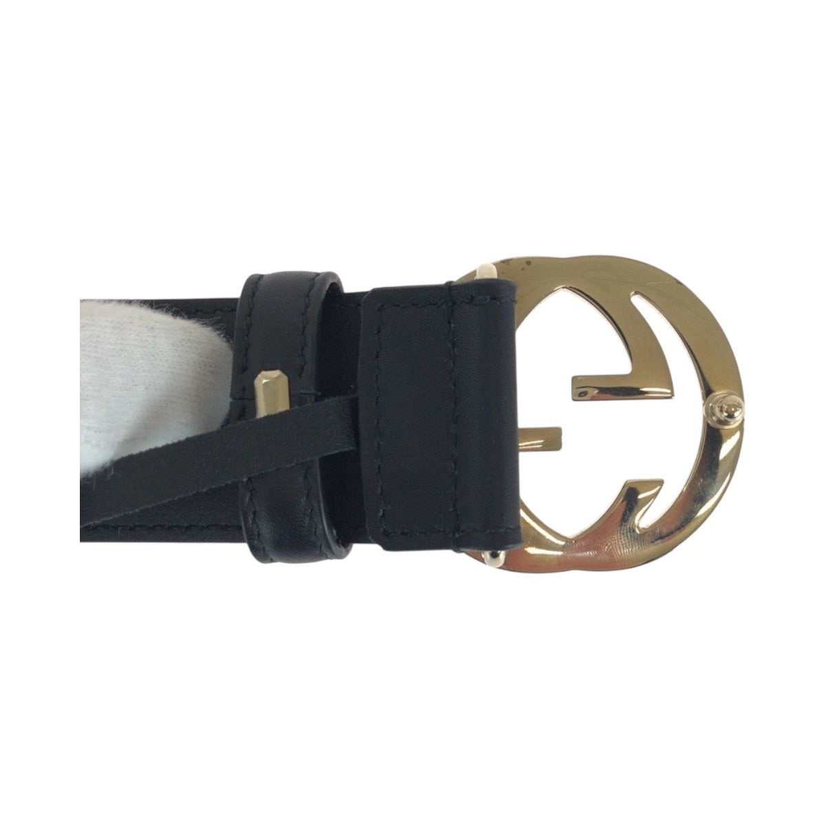 Gucci Belt 370543 Leather Black Belts Unisex Interlocking Mens 30