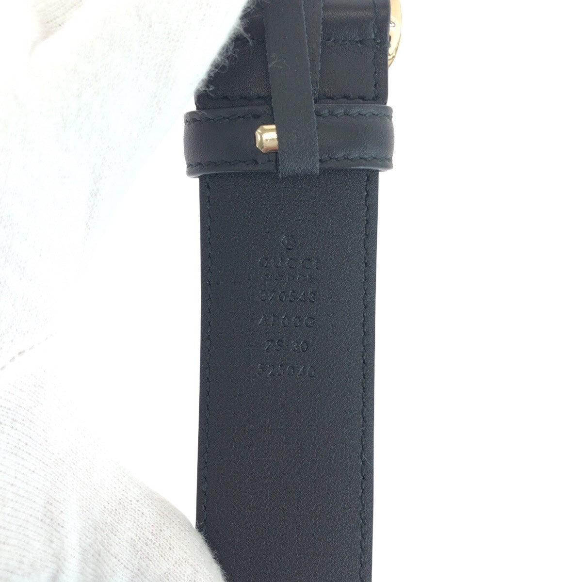 Gucci Belt 370543 Leather Black Belts Unisex Interlocking Mens 30