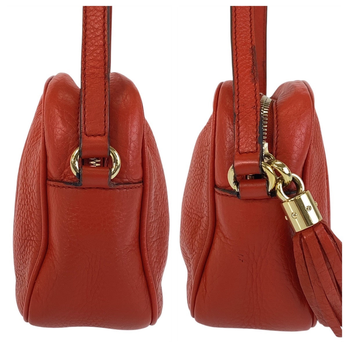 Gucci Shoulder Bag 308364 Leather Red Gold Metal Crossbody Shoulder Bag Pochette Soho Interlocking
