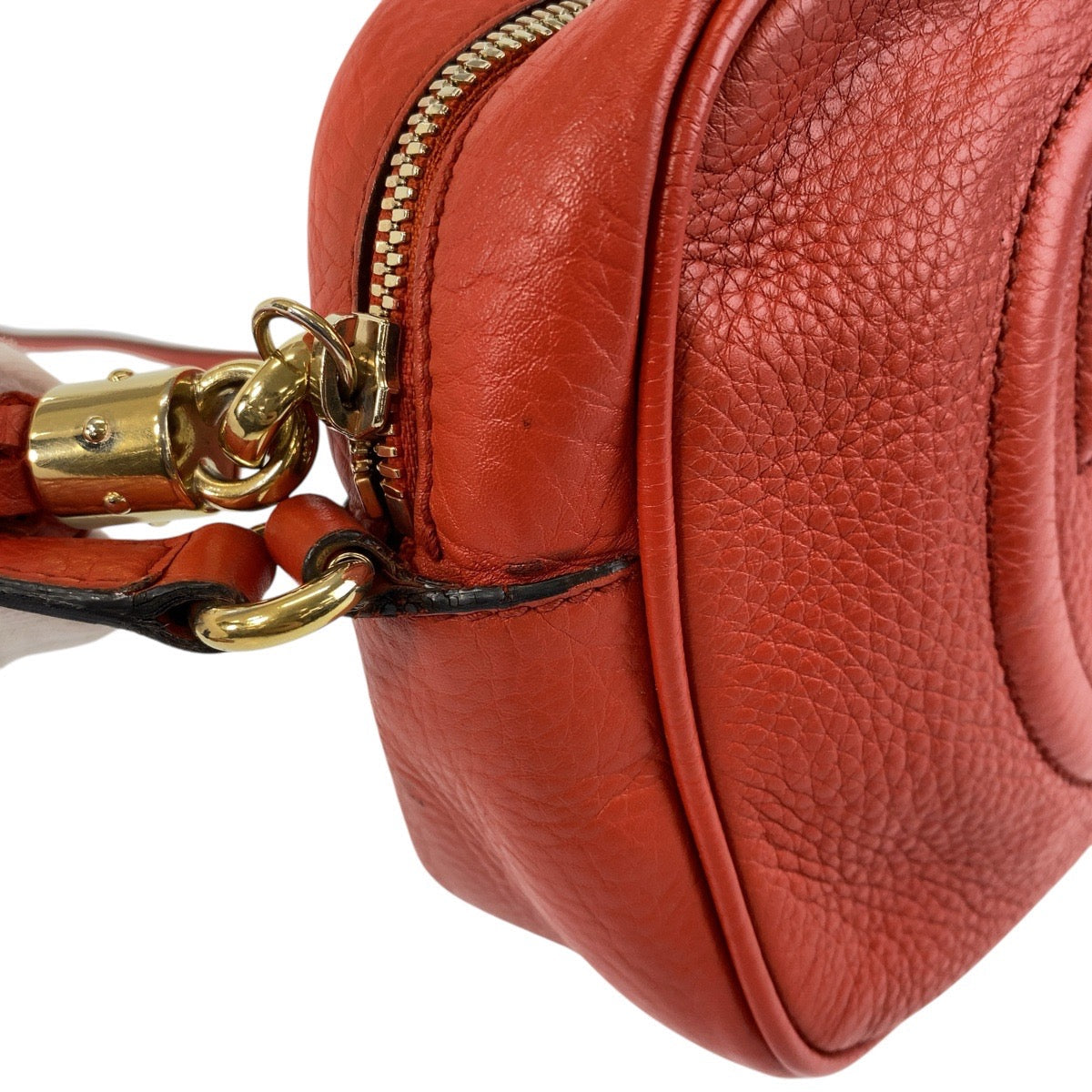 Gucci Shoulder Bag 308364 Leather Red Gold Metal Crossbody Shoulder Bag Pochette Soho Interlocking