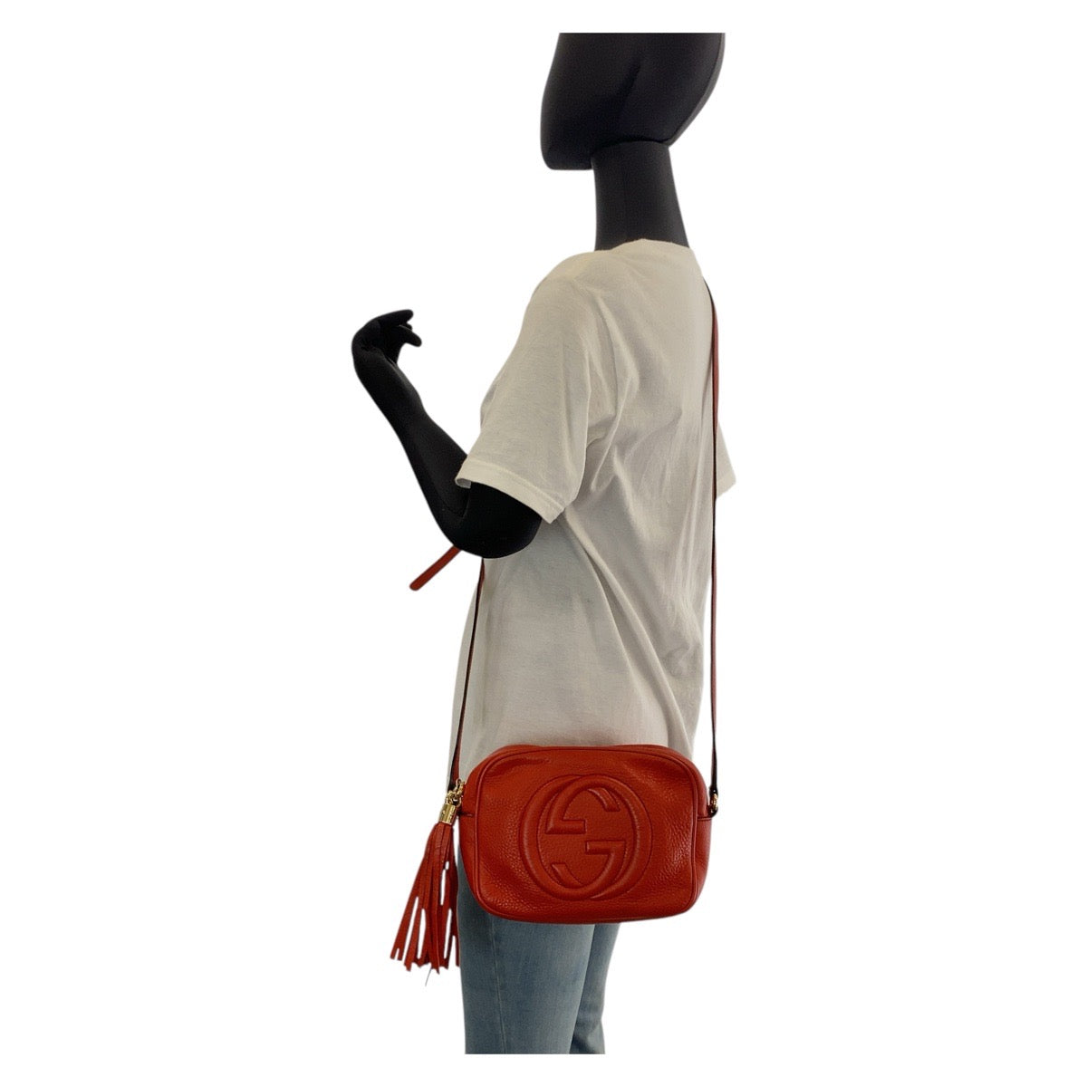 Gucci Shoulder Bag 308364 Leather Red Gold Metal Crossbody Shoulder Bag Pochette Soho Interlocking