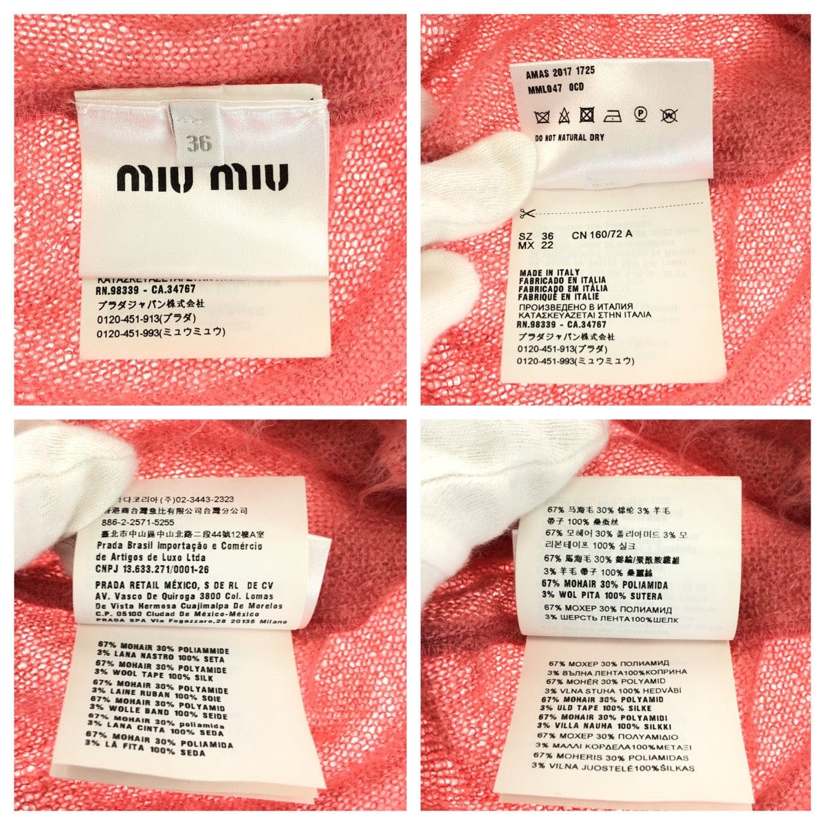 Miumiu Cardigan Wool Pink Black Cardigan Knit Ribbon Women 36