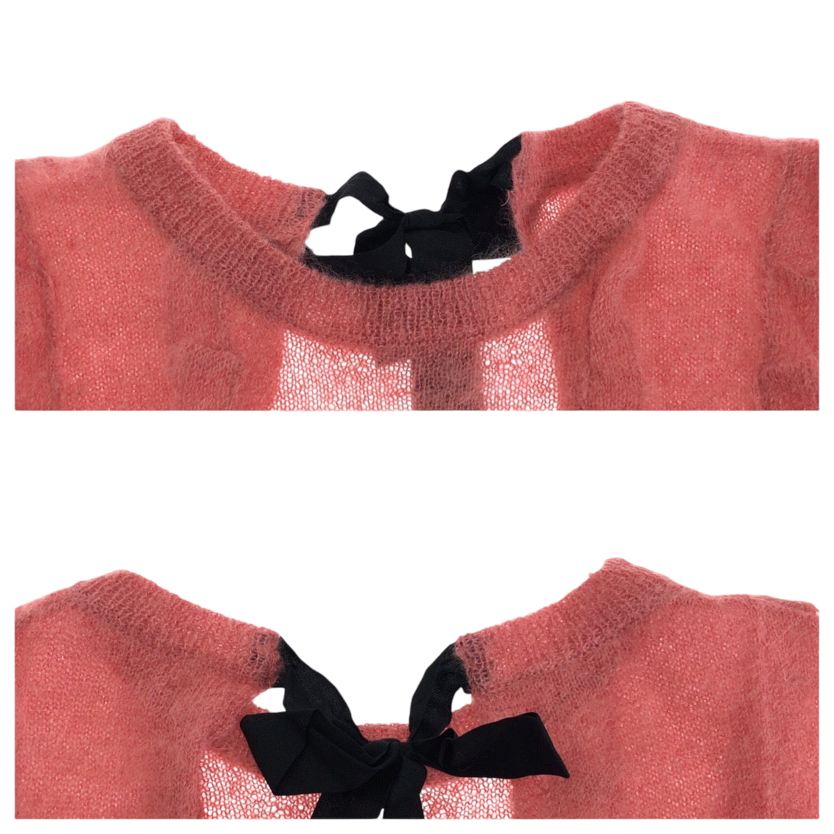 Miumiu Cardigan Wool Pink Black Cardigan Knit Ribbon Women 36