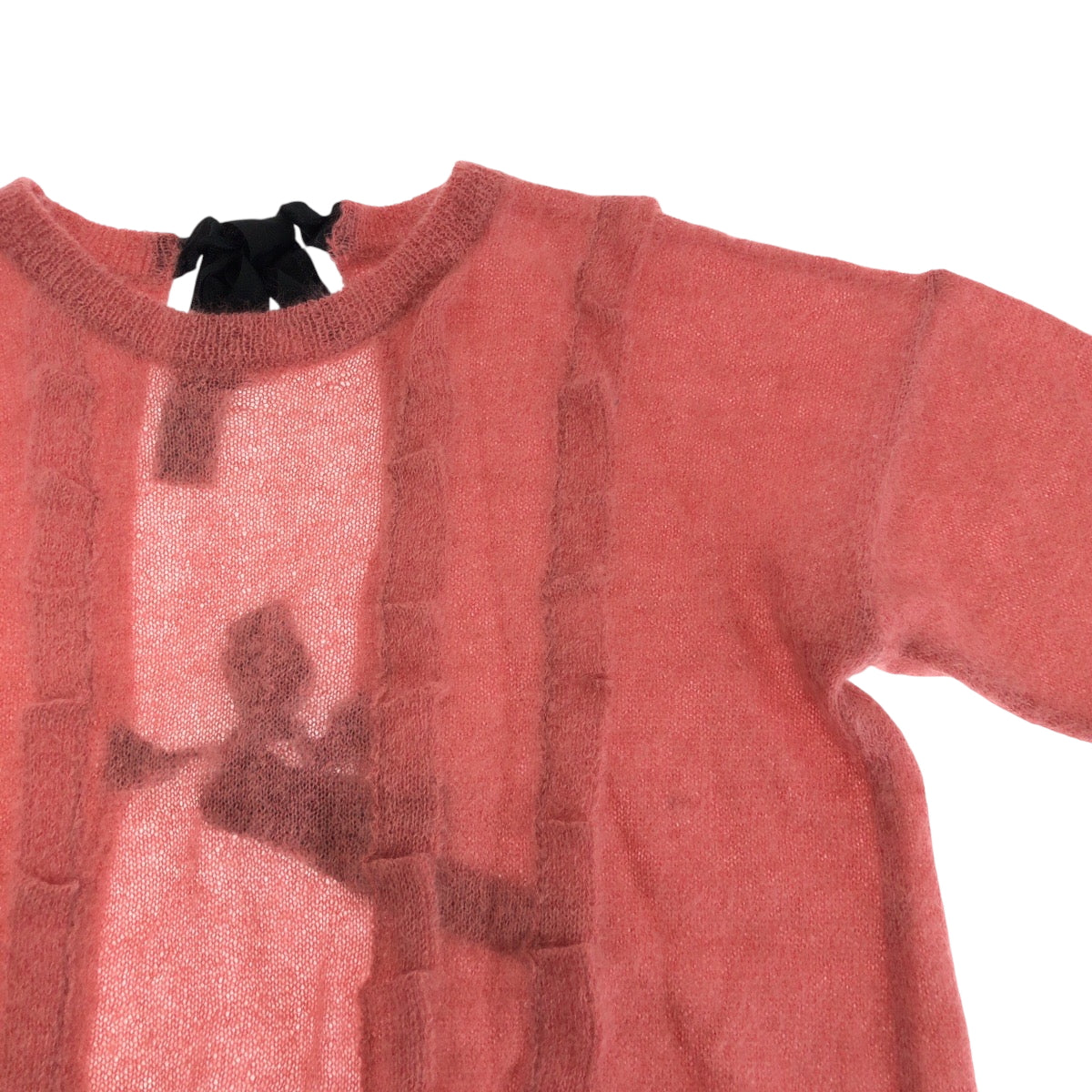 Miumiu Cardigan Wool Pink Black Cardigan Knit Ribbon Women 36