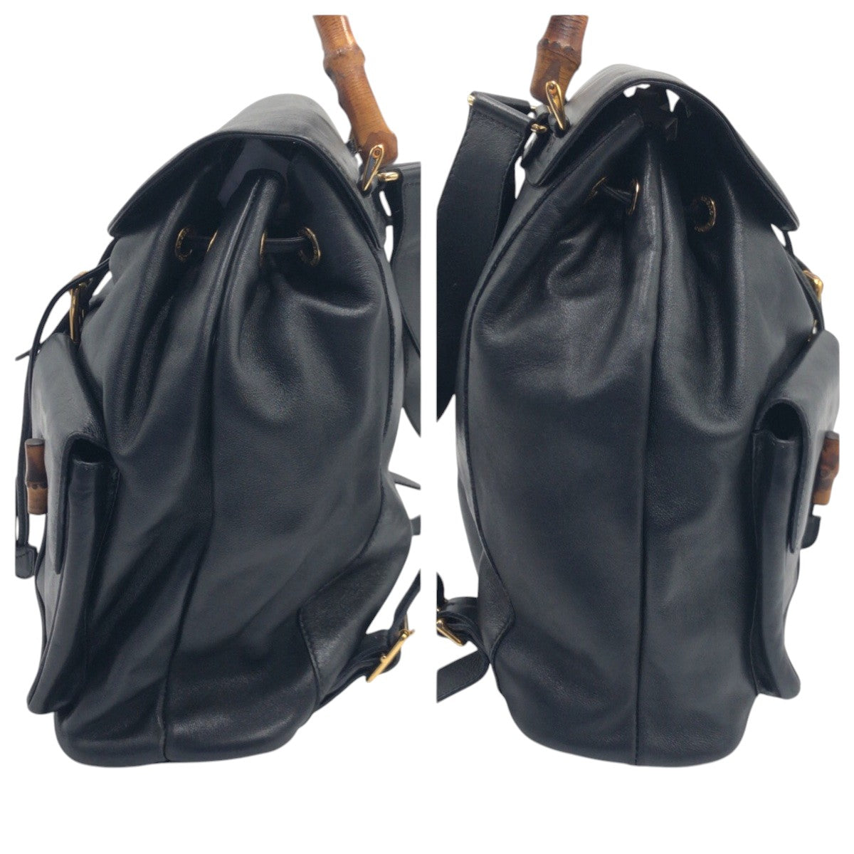 Gucci Backpack 003 1998 0016 Leather Black Black Backpack Unisex Bamboo Women