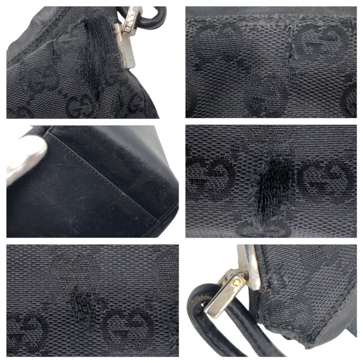 Gucci Shoulder Bag 001 3770 Gg Canvas Black Black Hobo Shoulder Bag Handbag Gg Pattern Women