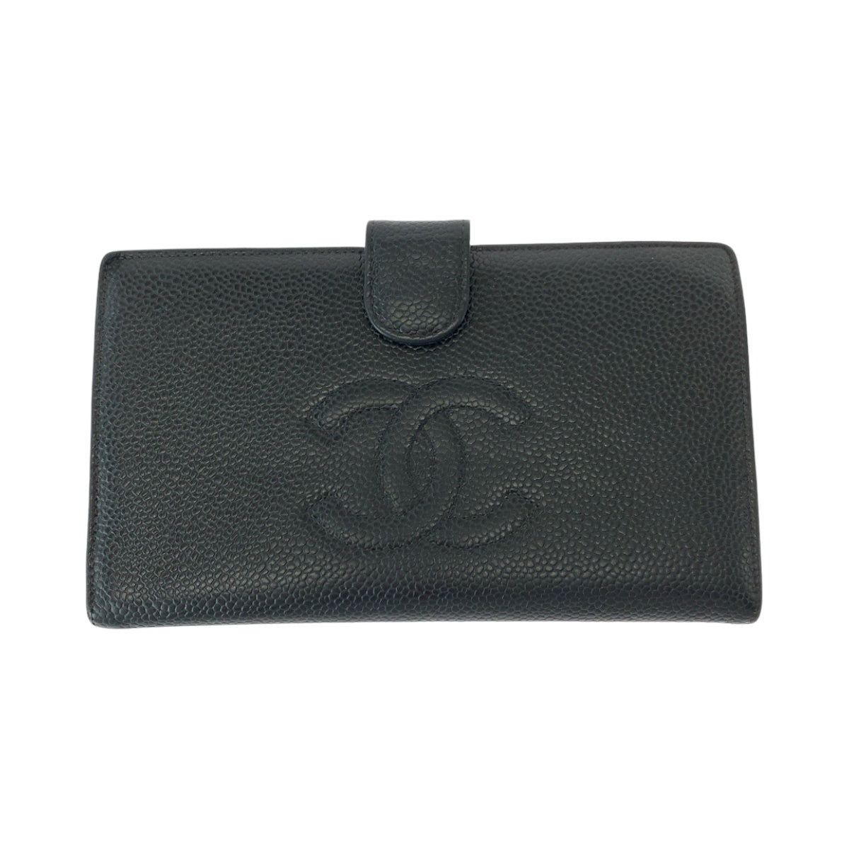Chanel Long Wallet Purse Caviar Skin Black Goldmetal Long Wallet Purse Coco Mark Women