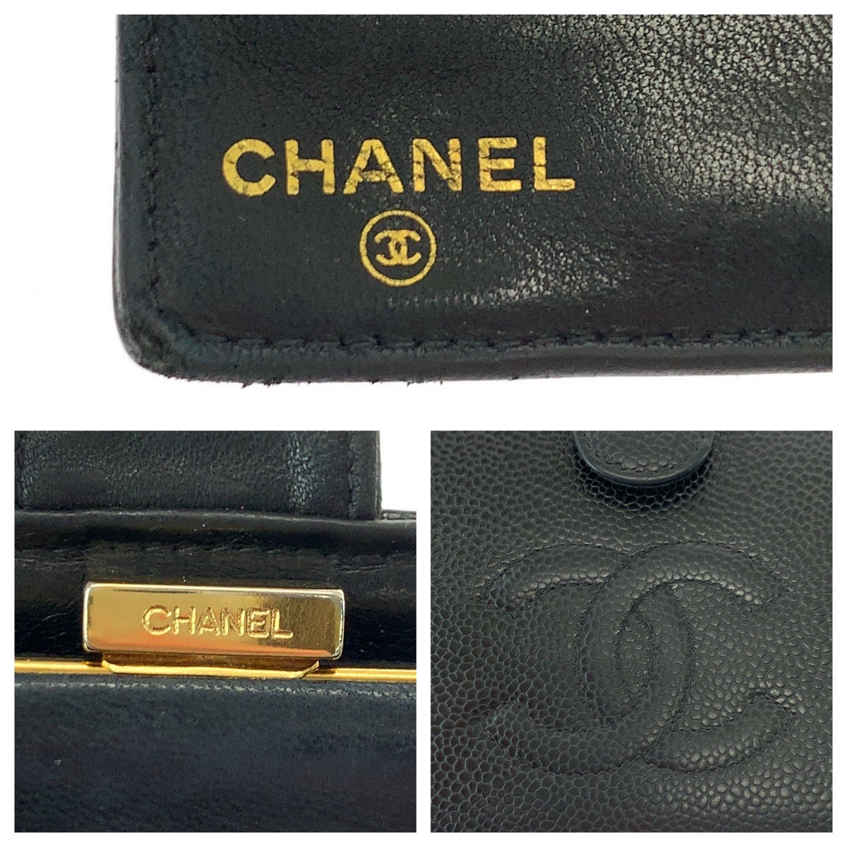 Chanel Long Wallet Purse Caviar Skin Black Goldmetal Long Wallet Purse Coco Mark Women