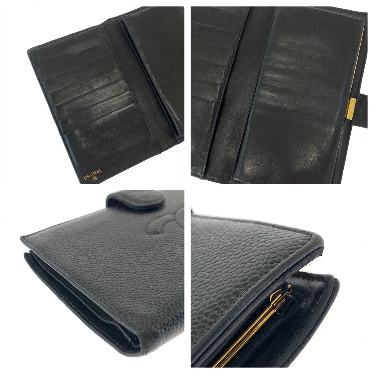 Chanel Long Wallet Purse Caviar Skin Black Goldmetal Long Wallet Purse Coco Mark Women
