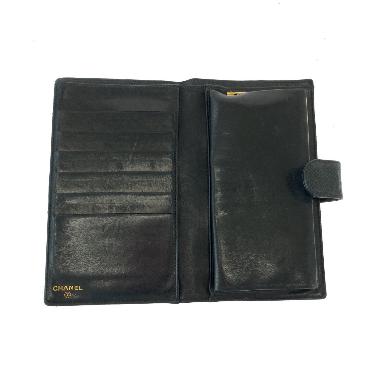Chanel Long Wallet Purse Caviar Skin Black Goldmetal Long Wallet Purse Coco Mark Women
