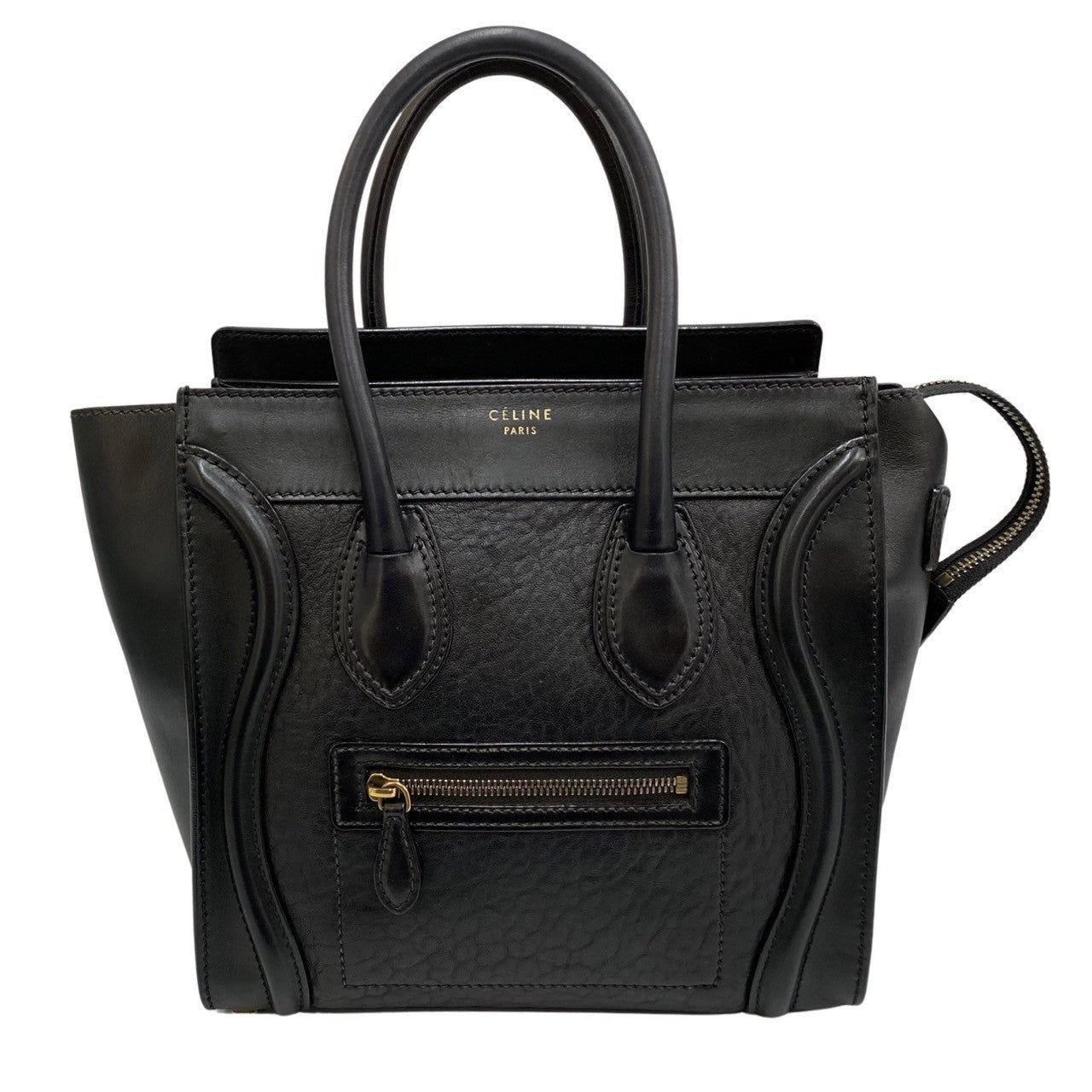 Celine Handbag Leather Black Luggage Micro Shopper Women