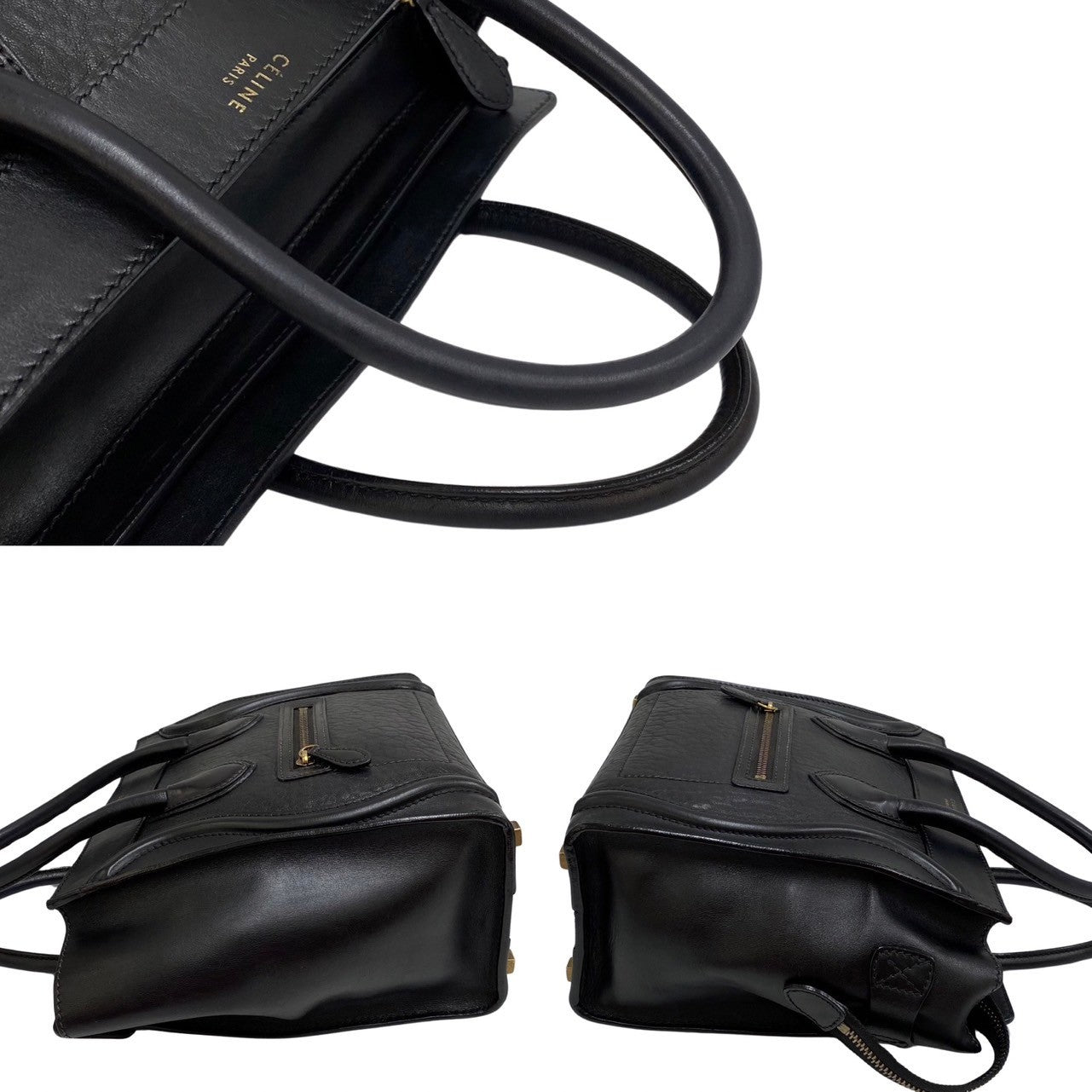 Celine Handbag Leather Black Luggage Micro Shopper Women