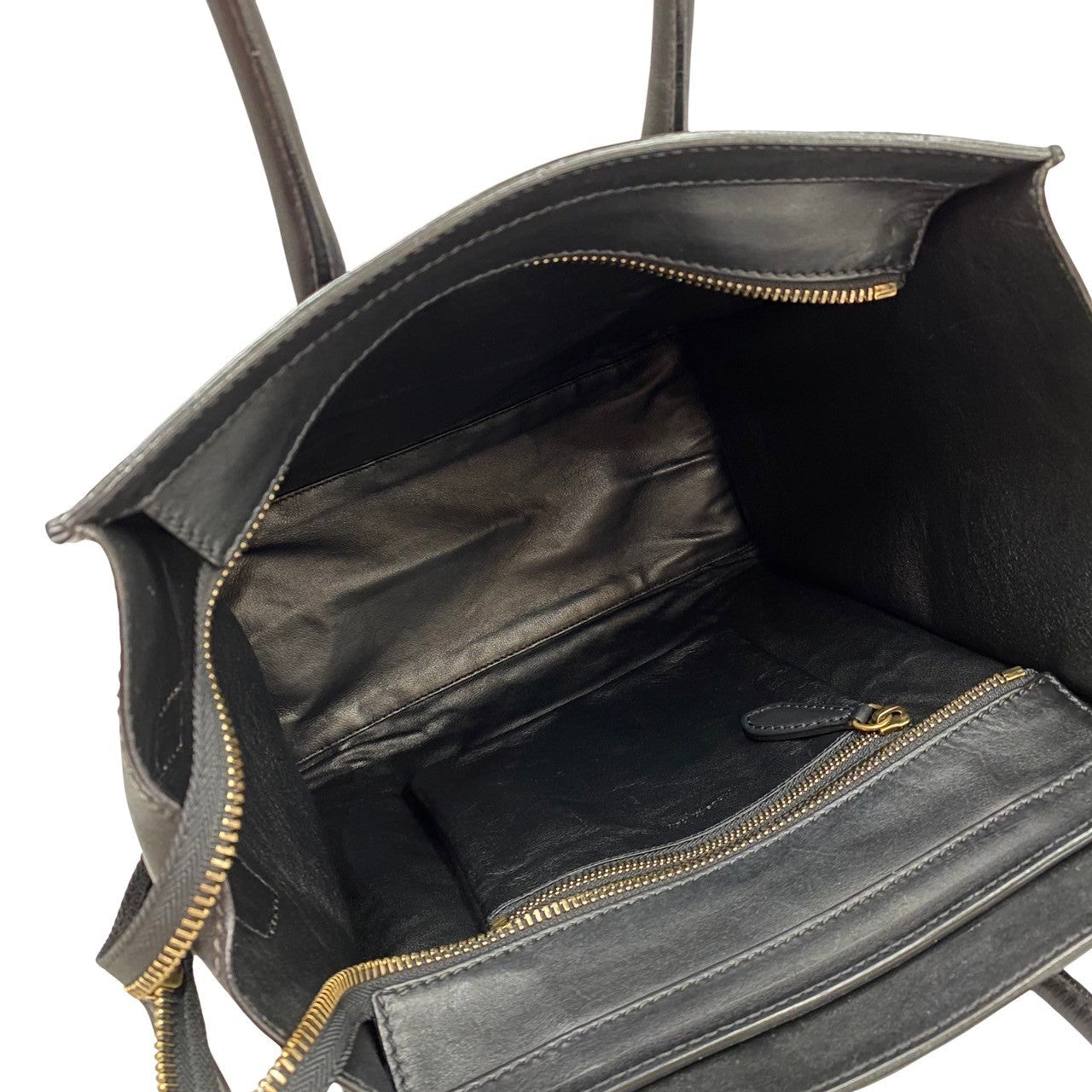 Celine Handbag Leather Black Luggage Micro Shopper Women