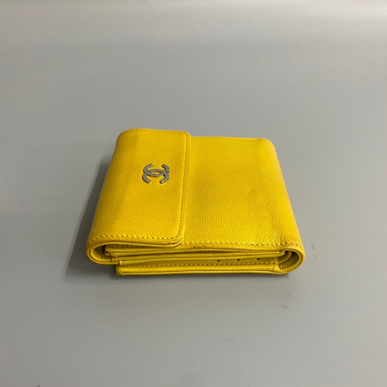 Chanel Bifold Wallet Leather Yellow Caviar Skin Women