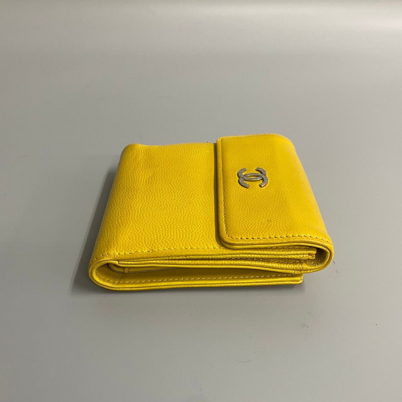Chanel Bifold Wallet Leather Yellow Caviar Skin Women