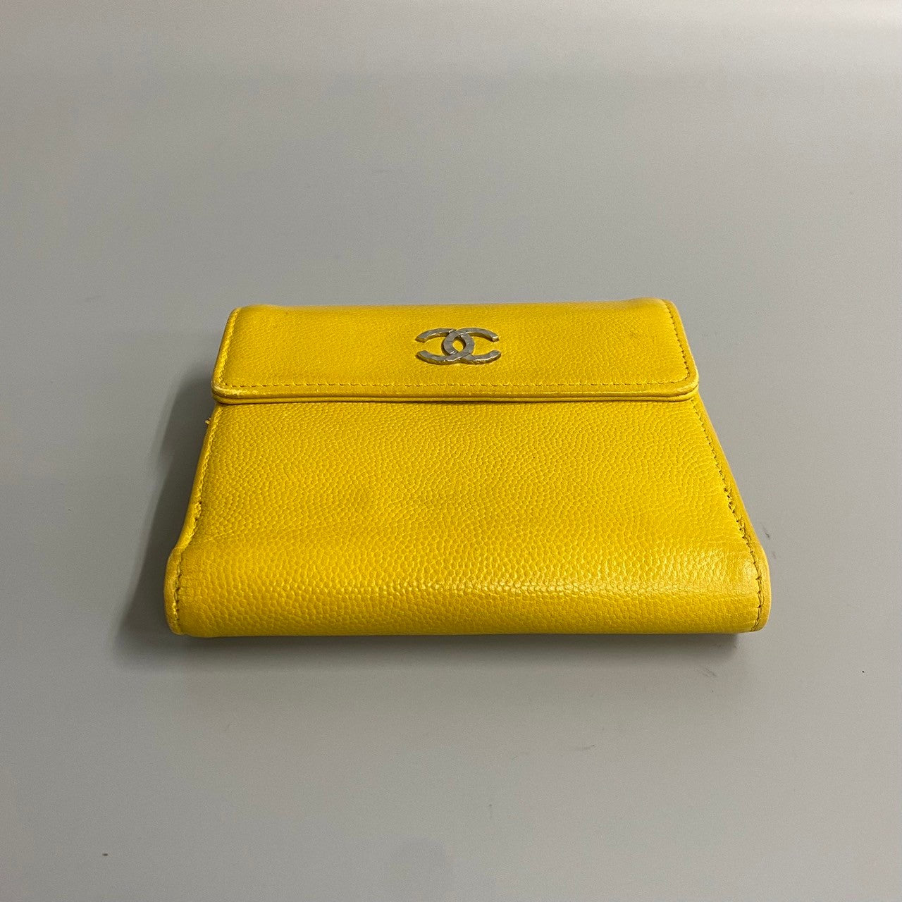 Chanel Bifold Wallet Leather Yellow Caviar Skin Women