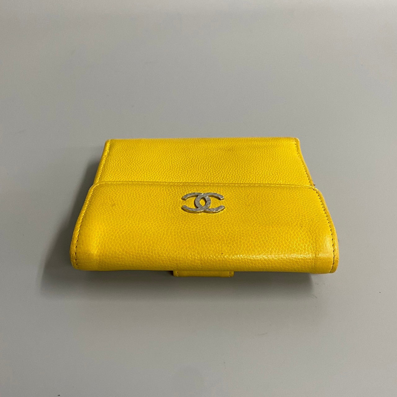 Chanel Bifold Wallet Leather Yellow Caviar Skin Women