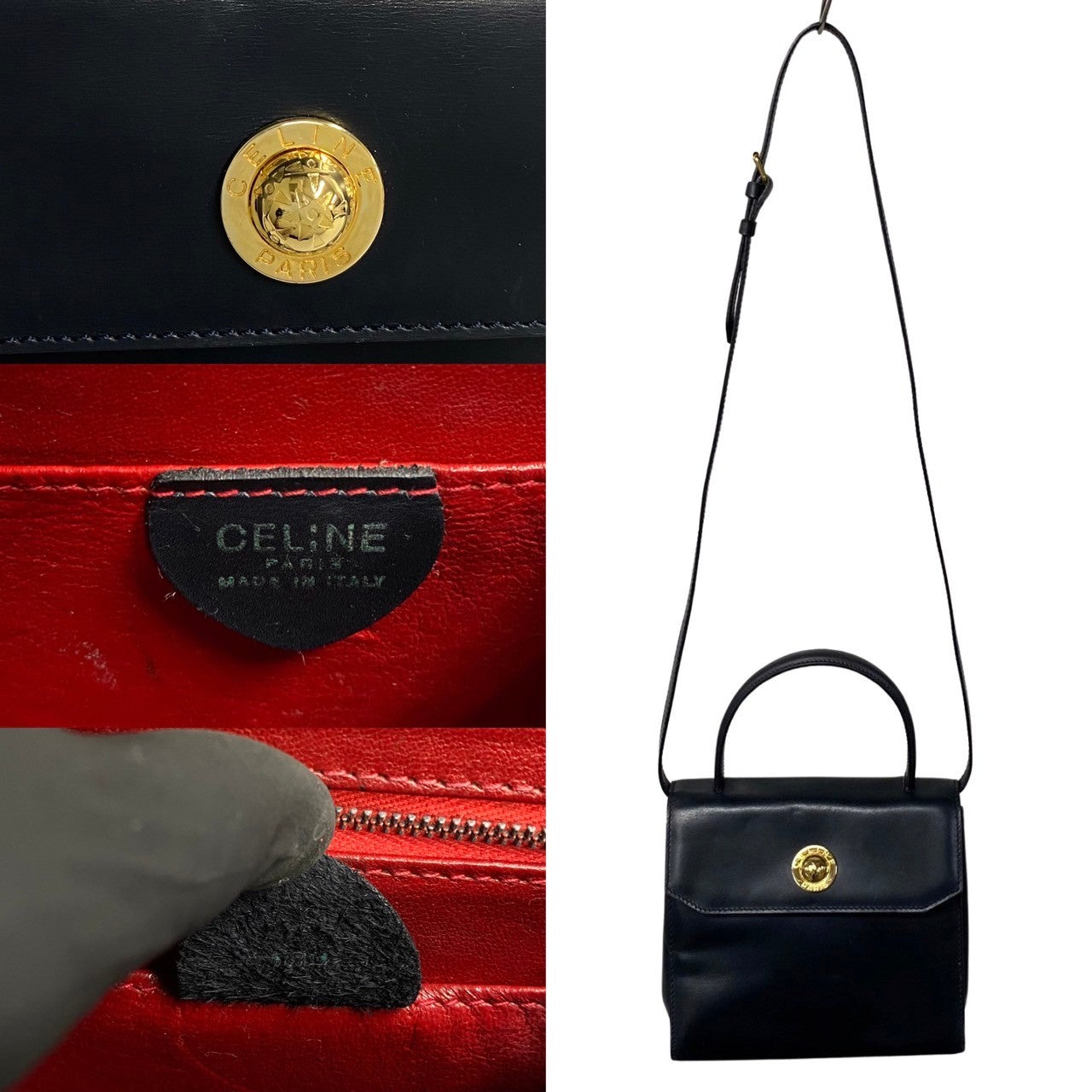 Celine Shoulder Bag Leather Black Star Ball Women