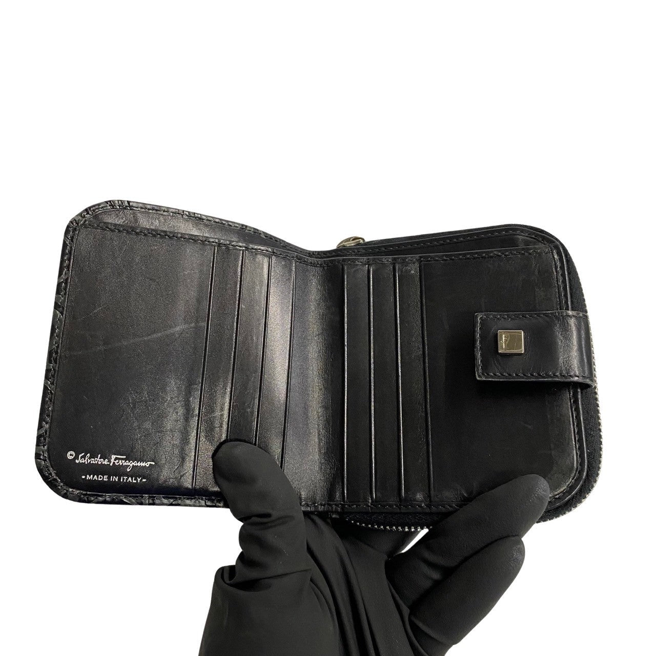 Salvatore Ferragamo Bifold Wallet Leather Black Gancini Women