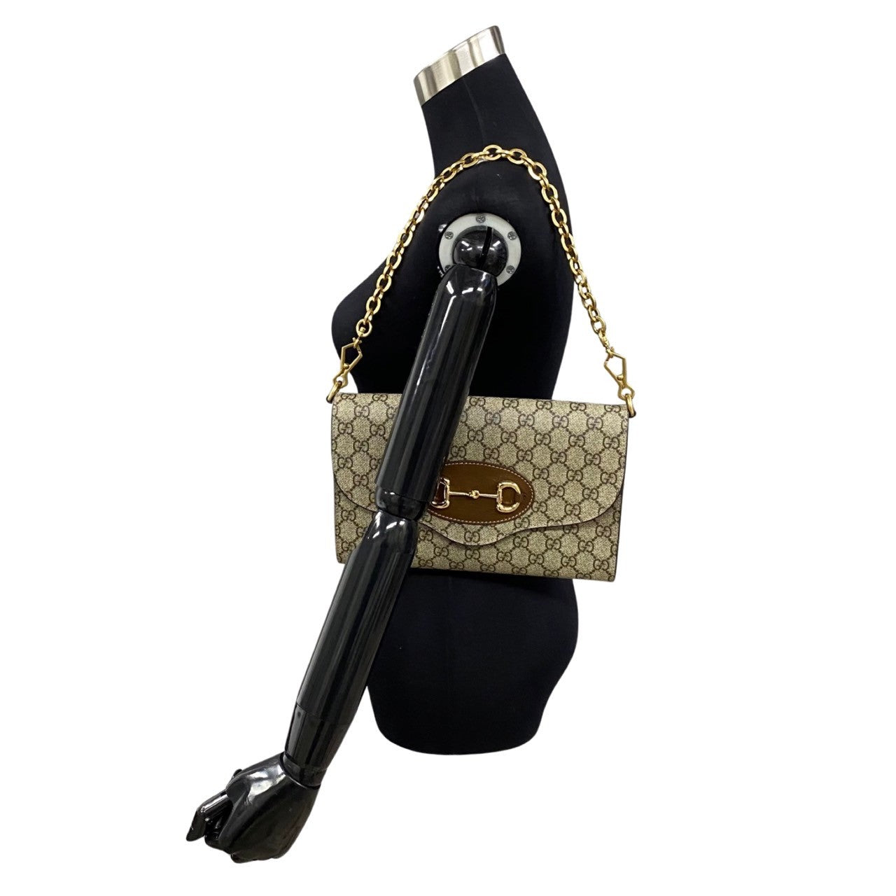 Gucci Shoulder Bag Leather, Pvc Brown Horsebit Gg Supreme Sherry Line Women
