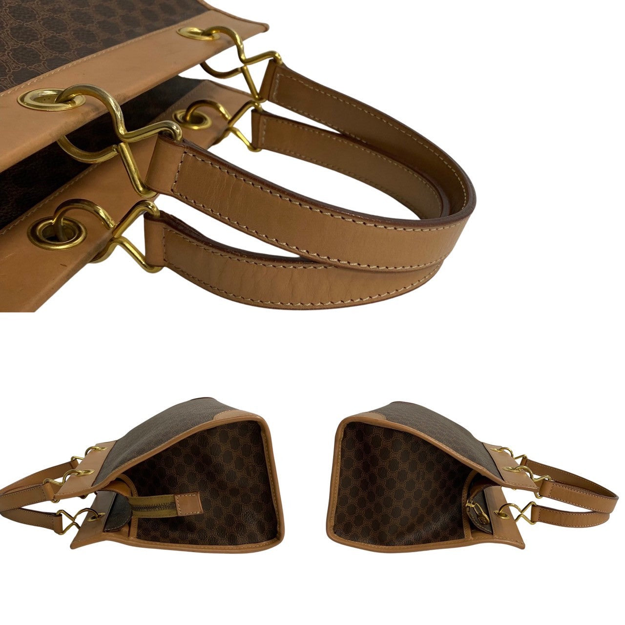Celine Handbag Leather, Pvc Brown Macadam Blason Triomphe Women(Unisex)