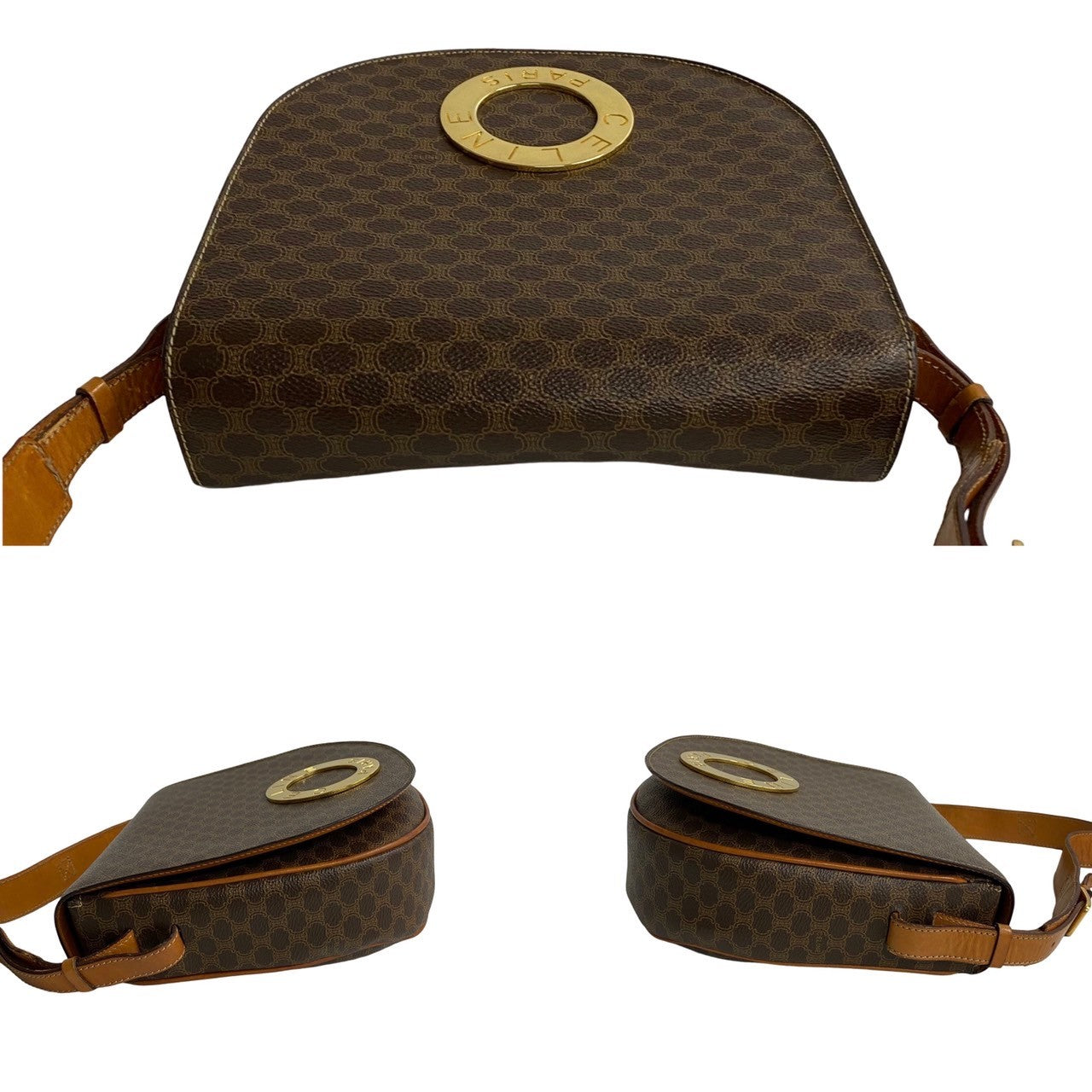Celine Shoulder Bag Leather, Pvc Brown Macadam Women